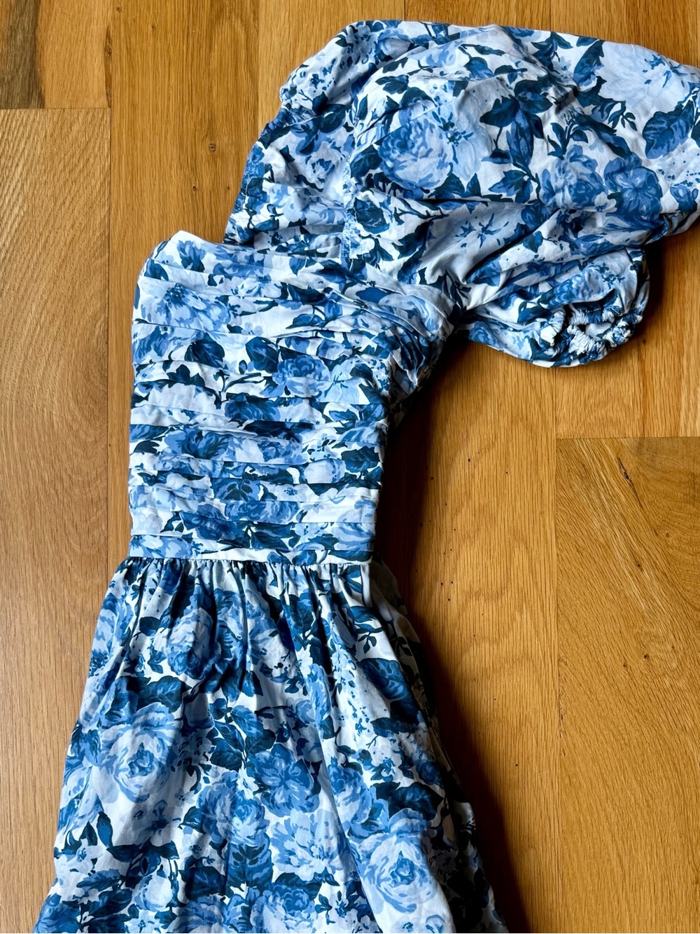 Abercrombie & Fitch Emerson Poplin Smocked Puff Sleeve Dress Blue Floral Size S - Picture 6 of 9